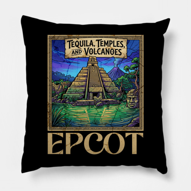Mexico Pavilion at Epcot Tequila, Temples, and Volcanoes Pillow by Joaddo