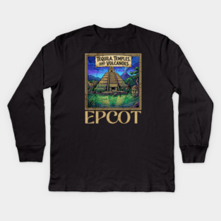 Mexico Pavilion at Epcot Tequila, Temples, and Volcanoes Kids Long Sleeve T-Shirt