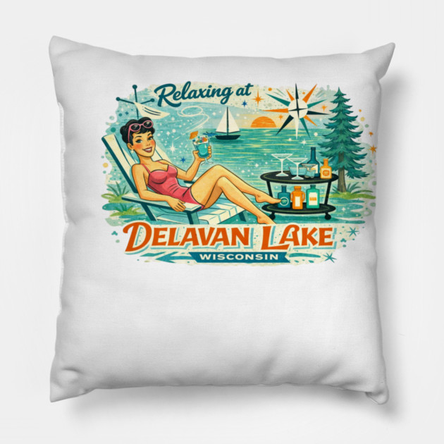 Relaxing at Delavan Lake,Wisconsin Pillow by CrazyGirl