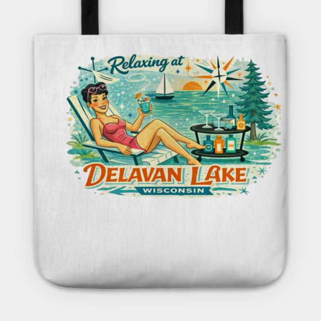 Relaxing at Delavan Lake,Wisconsin Tote by CrazyGirl