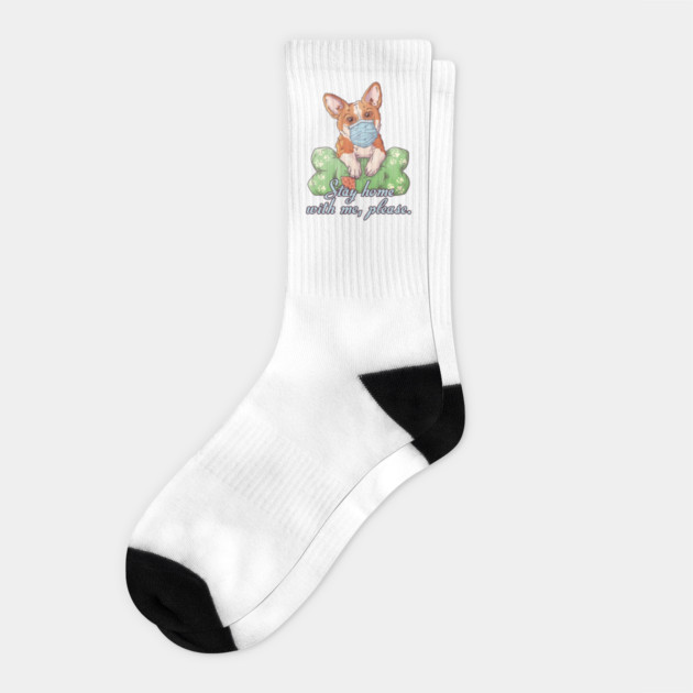 Stay Home with me Corgi Wearing a Face Mask Socks by creative