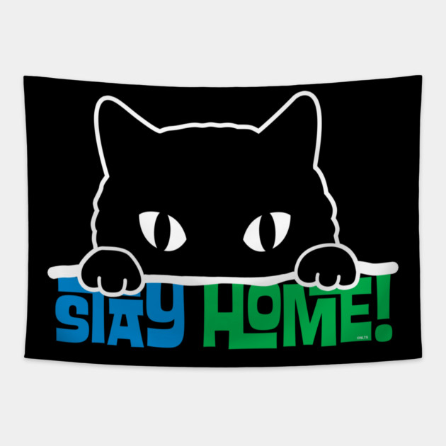 Stay Home! Black Cat Tapestry by creative