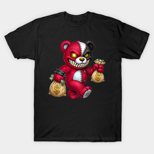 Streetwear Money Bear - Red & Black Stitched Hustle T-Shirt by UrbanLifeApparel