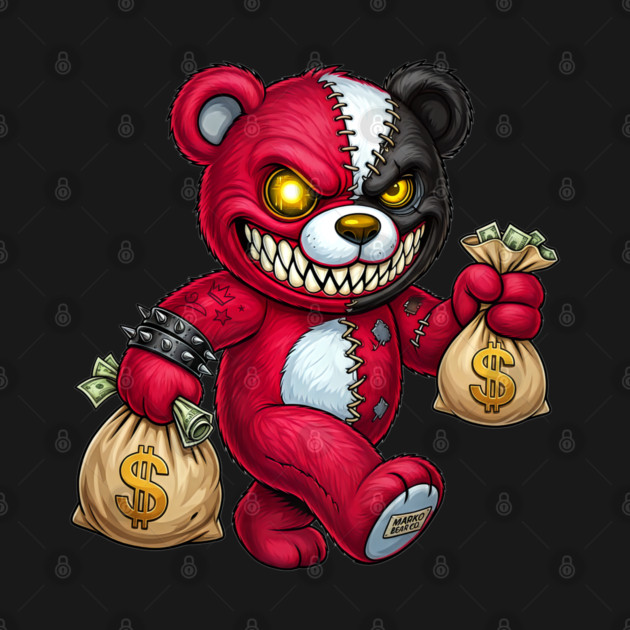 Streetwear Money Bear - Red & Black Stitched Hustle by UrbanLifeApparel