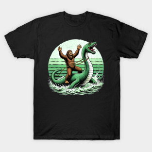 Bigfoot Riding Nessie - The Ultimate Cryptid Duo T-Shirt