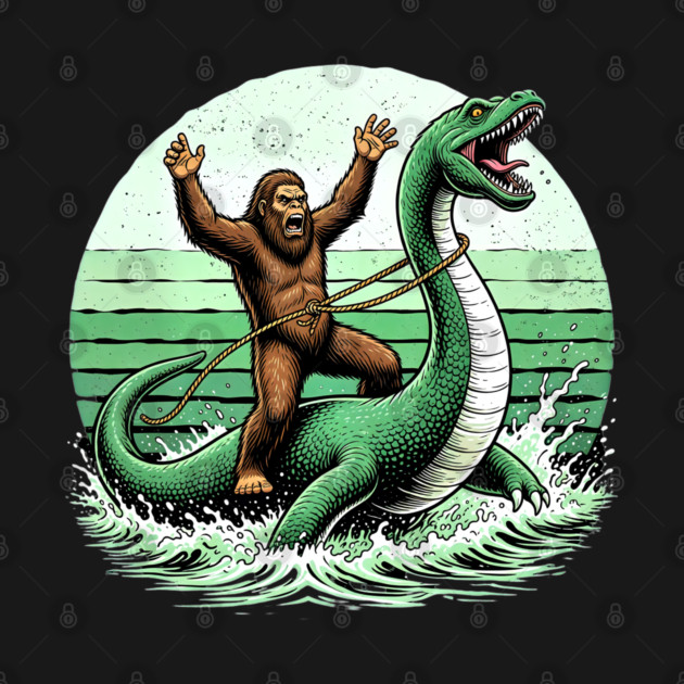 Bigfoot Riding Nessie - The Ultimate Cryptid Duo by UrbanLifeApparel