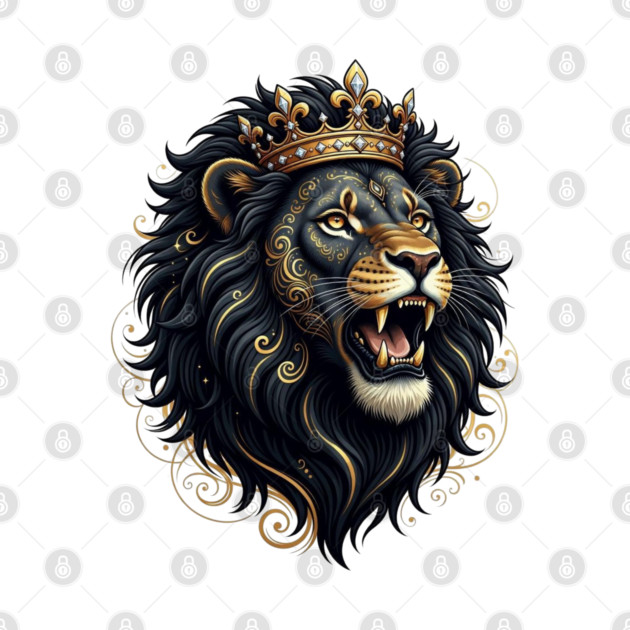 Majestic Sovereign - Black and Gold Crowned Lion by UrbanLifeApparel
