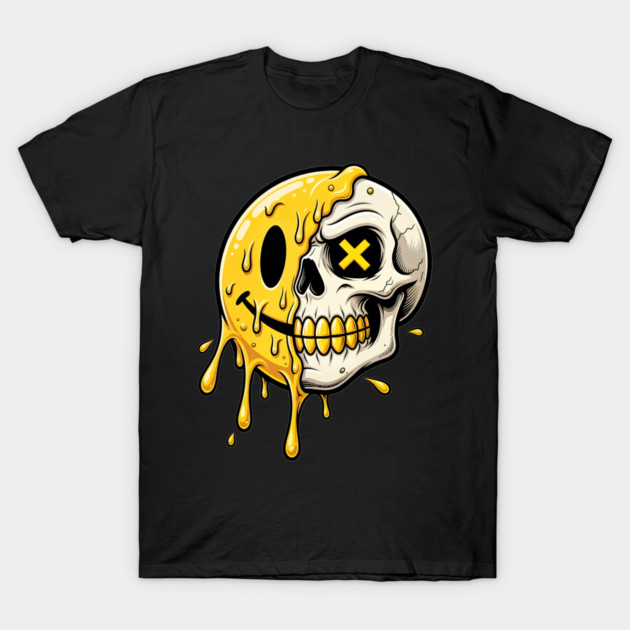 Melting Smiley Face Skull - Gold Teeth Streetwear T-Shirt by UrbanLifeApparel