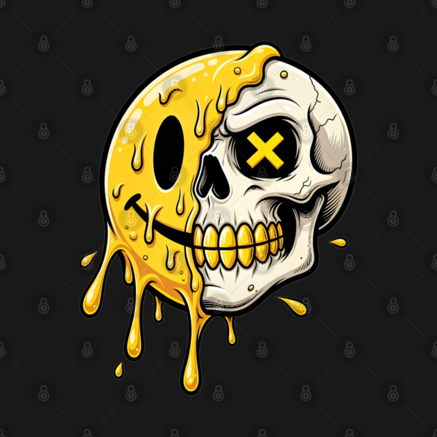 Melting Smiley Face Skull - Gold Teeth Streetwear by UrbanLifeApparel