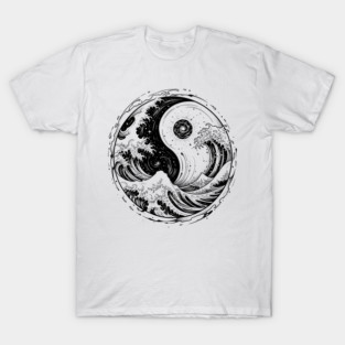 Great Wave Yin Yang - Zen Ocean & Mountain Nature Art T-Shirt