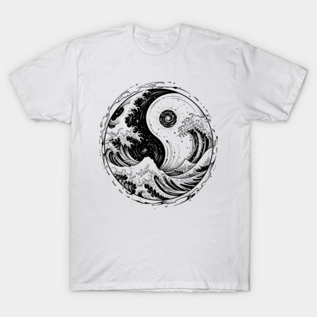 Great Wave Yin Yang - Zen Ocean & Mountain Nature Art T-Shirt by UrbanLifeApparel