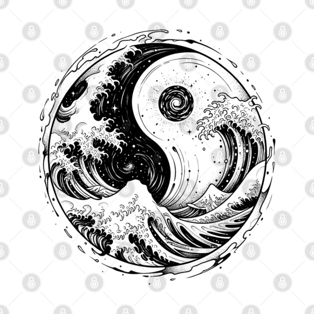Great Wave Yin Yang - Zen Ocean & Mountain Nature Art by UrbanLifeApparel