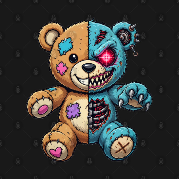 Cyborg Zombie Teddy Bear - Cute & Evil Split Personality by UrbanLifeApparel