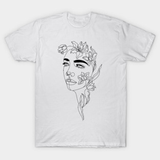 woman with tulips line art T-Shirt