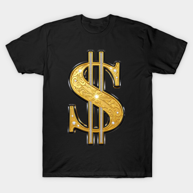 Gold Dollar Sign Luxury Money Symbol Streetwear Design T-Shirt by UrbanLifeApparel