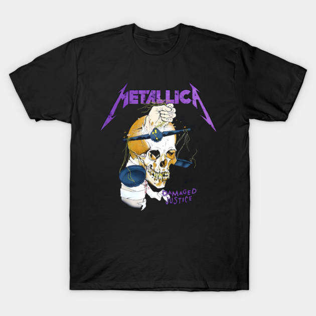Metallica Damaged Justice Skull Artwork Heavy Metal Vintage T-Shirt by James Bates