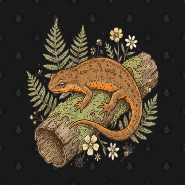 California Newt with Ferns and Wildflowers Wildlife Art by BirdsnStuff