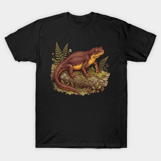 California Newt on Mossy Log Natural History Art T-Shirt by BirdsnStuff