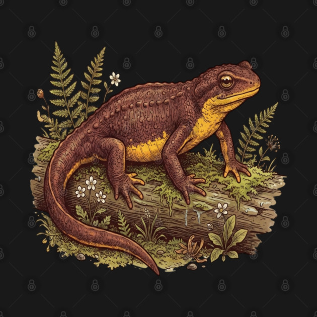 California Newt on Mossy Log Natural History Art by BirdsnStuff