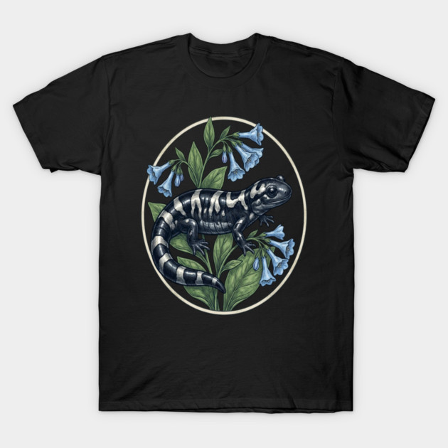 Marbled Salamander with Virginia Bluebells Natural History Art T-Shirt by BirdsnStuff