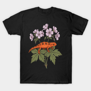 Red Spotted Newt Eastern Newt Red Eft with Wild Geranium T-Shirt