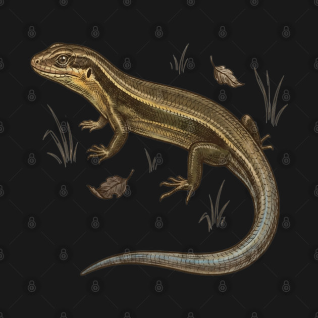 Western Skink with Grass and Fallen Leaves by BirdsnStuff