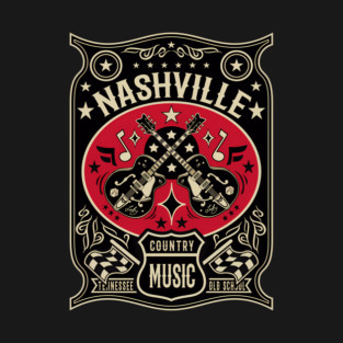 Nashville Country Music Vintage Badge Guitar Western Retro T-Shirt