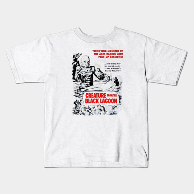 Vintage Creature from the Black Lagoon Black and White Movie Design Kids T-Shirt by Joaddo