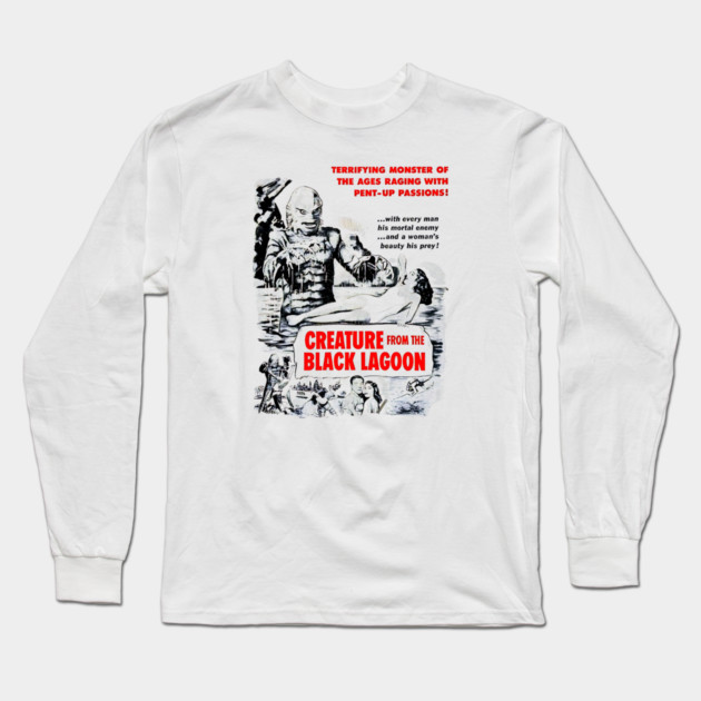 Vintage Creature from the Black Lagoon Black and White Movie Design Long Sleeve T-Shirt by Joaddo