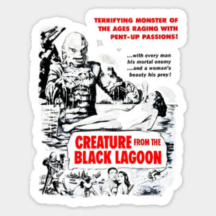 Vintage Creature from the Black Lagoon Black and White Movie Design Sticker