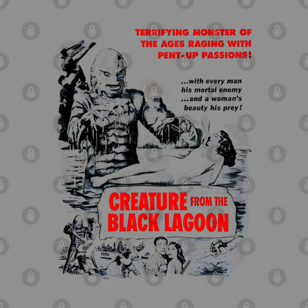 Vintage Creature from the Black Lagoon Black and White Movie Design by Joaddo