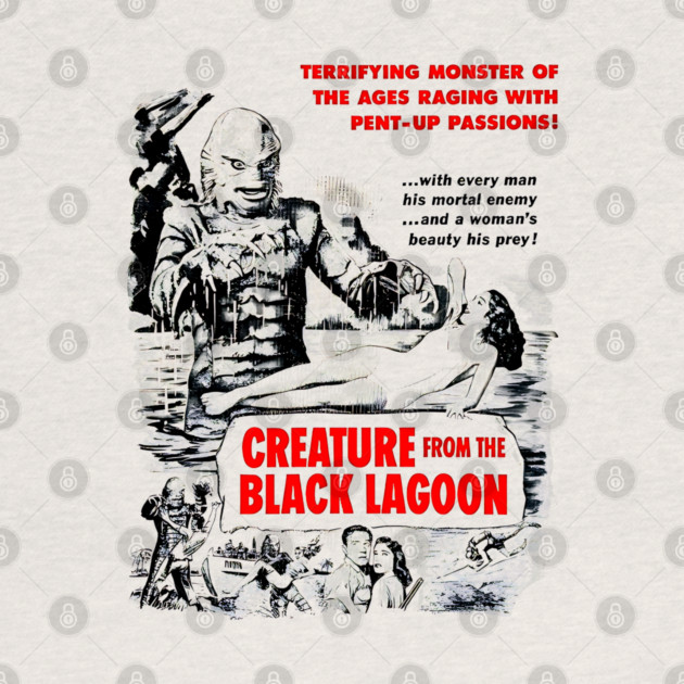 Vintage Creature from the Black Lagoon Black and White Movie Design by Joaddo