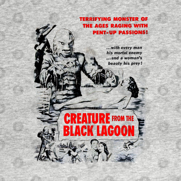 Vintage Creature from the Black Lagoon Black and White Movie Design by Joaddo