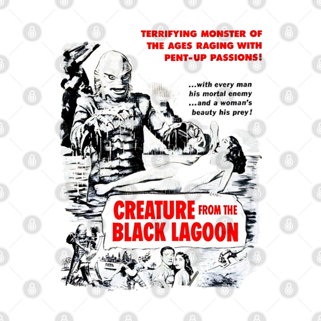 Vintage Creature from the Black Lagoon Black and White Movie Design by Joaddo
