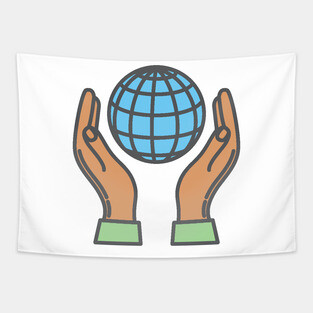 World In The Palm Of Your Hands Environment Icon Tapestry