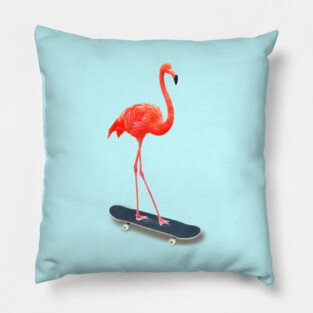 Skateboarding Flamingo Pillow