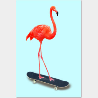 Skateboarding Flamingo Posters and Art