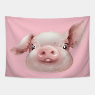 Pink Pig Face Cute Piggie Tapestry