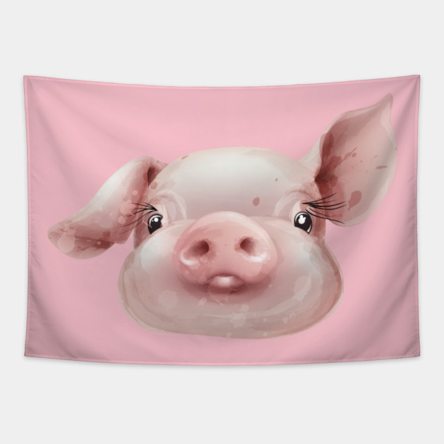 Pink Pig Face Cute Piggie Tapestry by creative