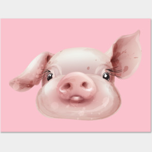 Pink Pig Face Cute Piggie Posters and Art
