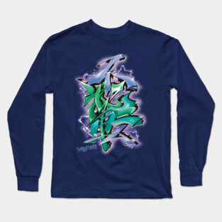 Japanese KANJI Graffiti Futaiten (BlueGreen) Long Sleeve T-Shirt