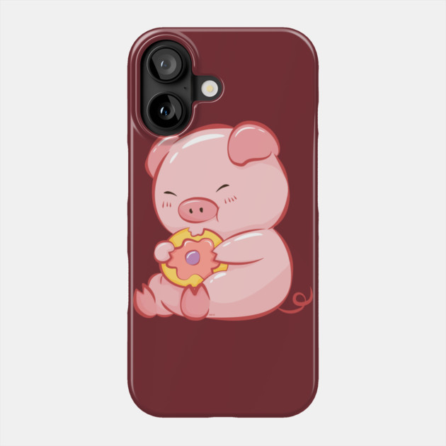 Cute Piggy Eating a Donut Phone Case by creative