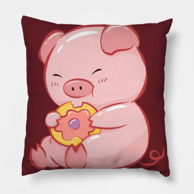 Cute Piggy Eating a Donut Pillow by creative