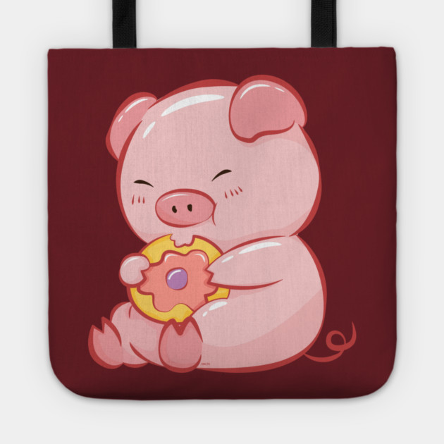 Cute Piggy Eating a Donut Tote by creative