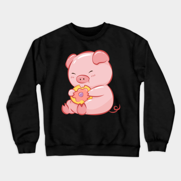 Cute Piggy Eating a Donut Crewneck Sweatshirt by creative