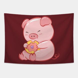 Cute Piggy Eating a Donut Tapestry