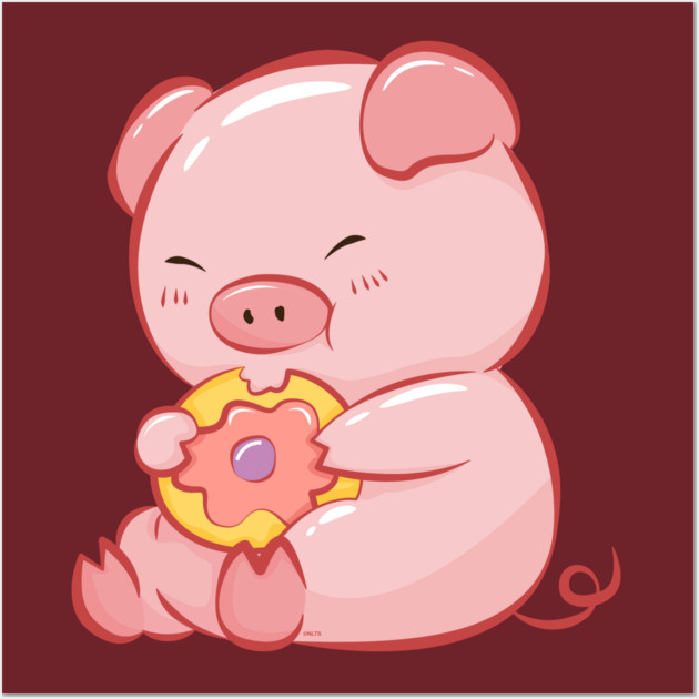 Cute Piggy Eating a Donut Wall Art by creative