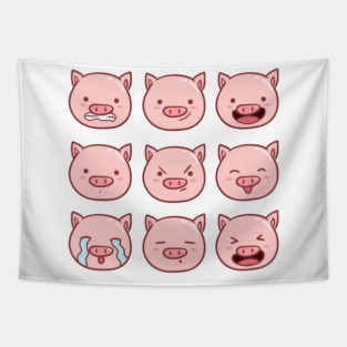 Cute Piggy Emoticons Collection Tapestry