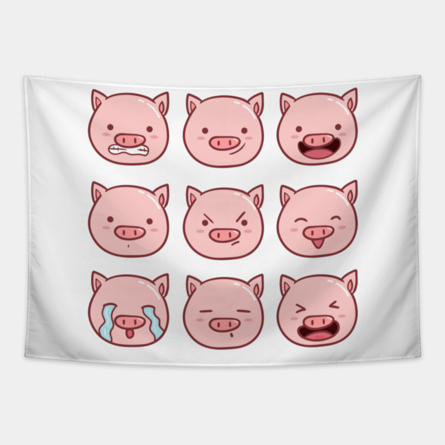 Cute Piggy Emoticons Collection Tapestry by creative