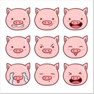 Cute Piggy Emoticons Collection Posters and Art
